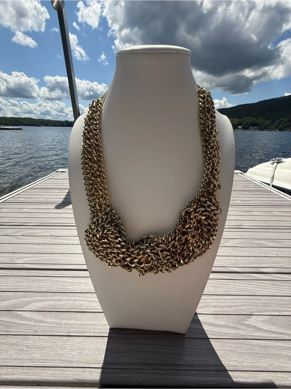 Vintage Chunky Multi-Strand Chain Statement Necklace Bib Draped Collar